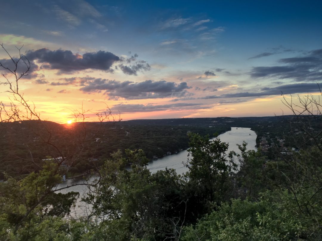 Summer sunset at Mount Bonnell in Austin.