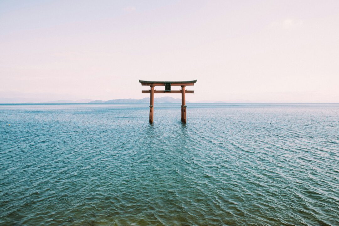 Aisan temple frame in the ocean.